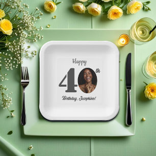 Bold 40th Birthday Party Photo Paper Plates