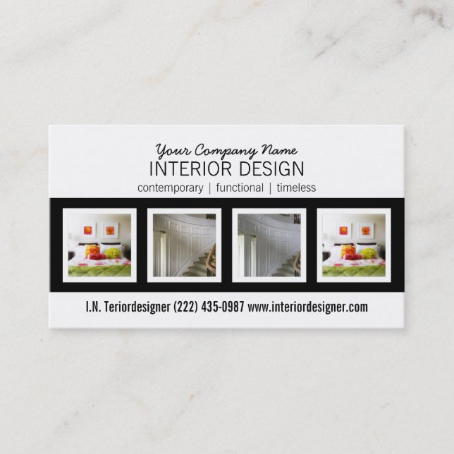 Bold 4 Photo Interior Designer Business Card (Front)