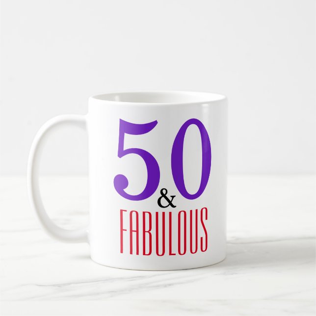 Bold 50 & Fabulous Birthday Typography Design Coffee Mug (Left)