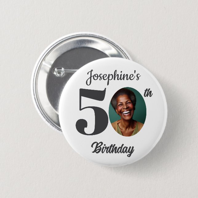 Bold 50th Birthday Party Photo Favor Button (Front & Back)