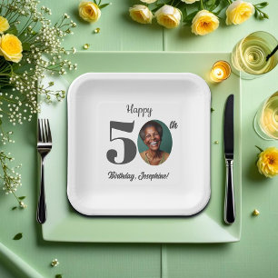 Bold 50th Birthday Party Photo Paper Plates