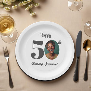 Bold 50th Birthday Party Photo Paper Plates