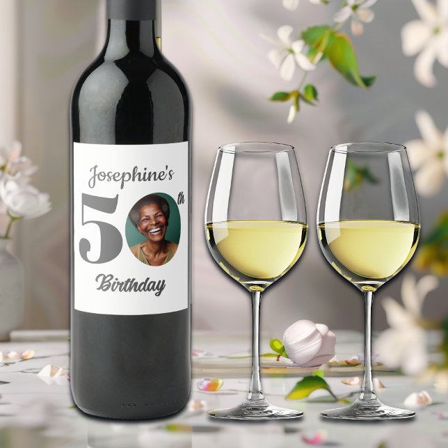 Bold 50th Birthday Party Photo Wine Label (Creator Uploaded)