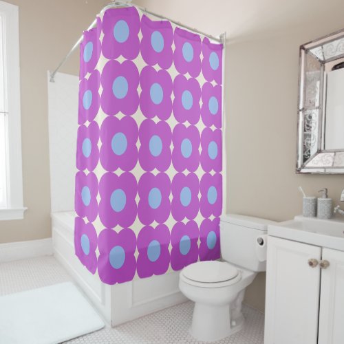 Bold 60s Aesthetic Geometric Purple Floral Pattern Shower Curtain