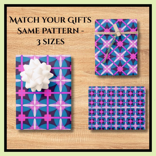 Bold 60's Retro Print Hot Pink Teal Blue Wrapping Paper Sheets (Creator Uploaded)