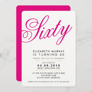 BOLD 60TH birthday party INVITE script black pink