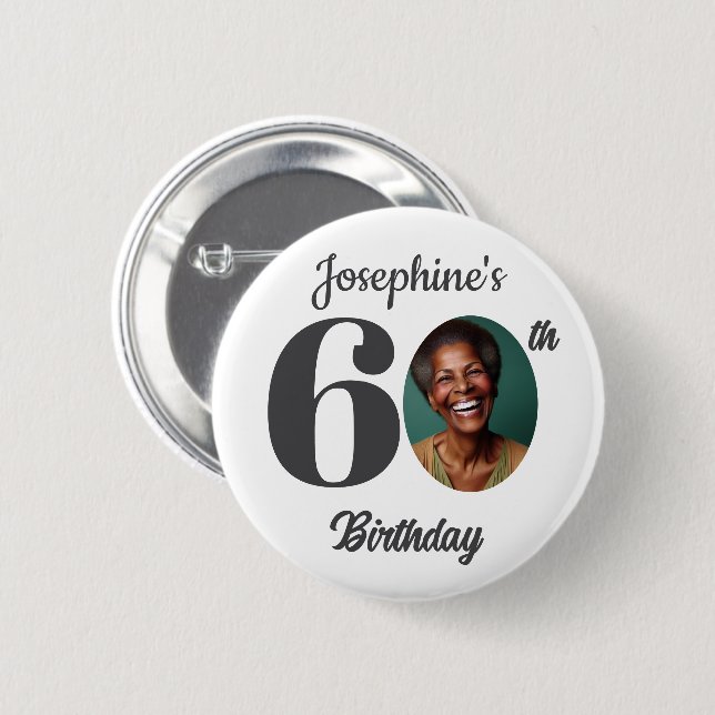 Bold 60th Birthday Party Photo Favor Button (Front & Back)