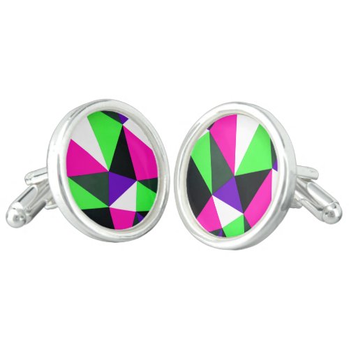 Bold 80s Color Block Neon Green Pink Purple Cufflinks