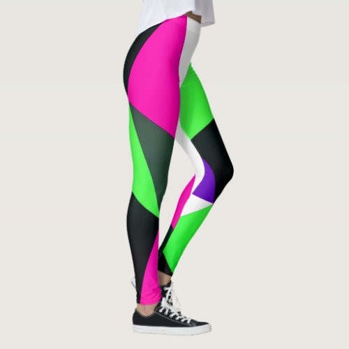 Bold 80s Color Block Neon Green Pink Purple Leggings