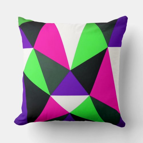 Bold 80s Color Block Neon Green Pink Purple Throw Pillow