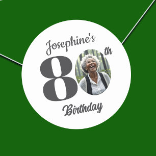 Bold 80th Birthday Party Photo Classic Round Sticker