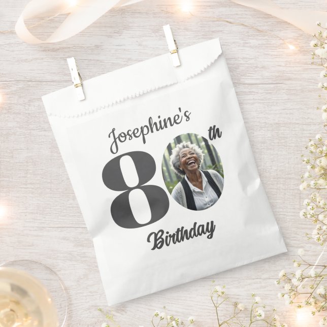 Bold 80th Birthday Party Photo  Favor Bag (Clipped)