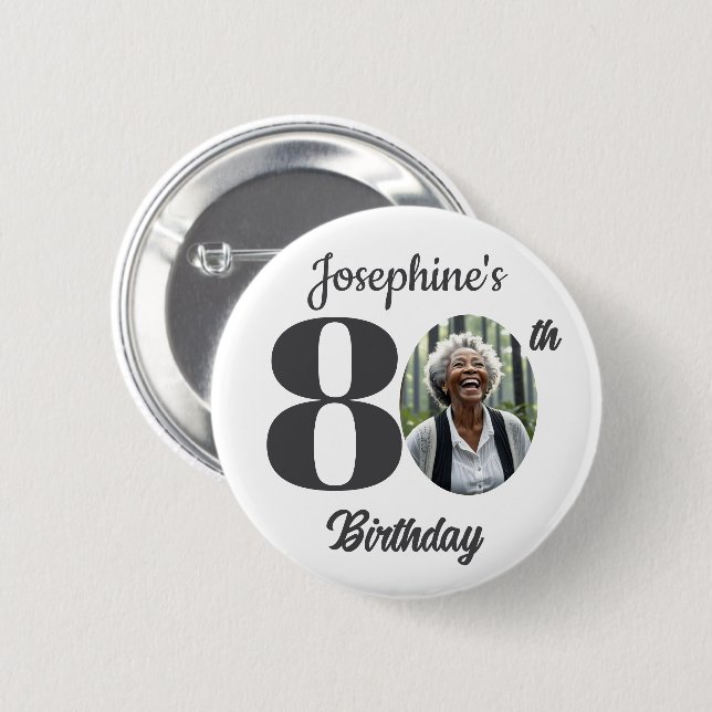 Bold 80th Birthday Party Photo Favor Button (Front & Back)