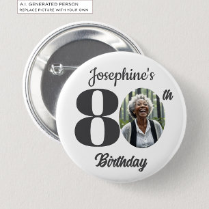 Bold 80th Birthday Party Photo Favor Button