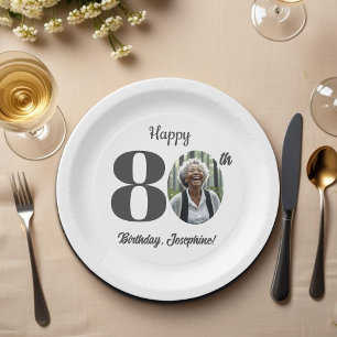 Bold 80th Birthday Party Photo Paper Plates