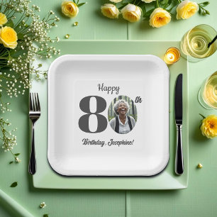 Bold 80th Birthday Party Photo Paper Plates