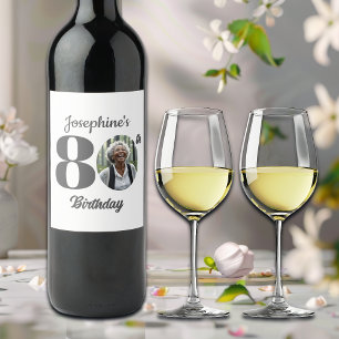 Bold 80th Birthday Party Photo Wine Label
