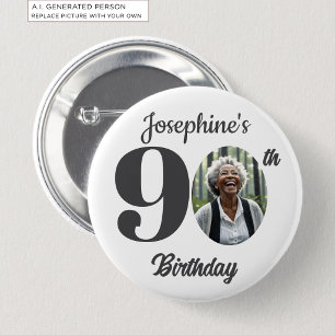 Bold 90th Birthday Party Photo Favor Button