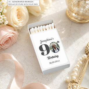 Bold 90th Birthday Party Photo Favor Matchboxes