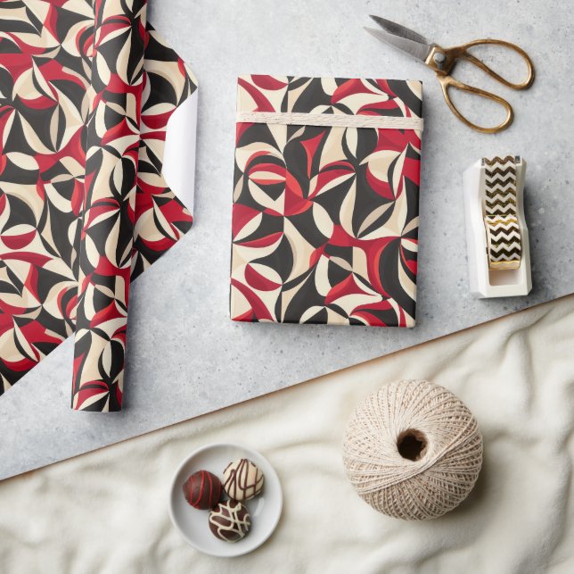 Bold Abstract 2D Pattern with Red, Black, Cream Wrapping Paper (Crafts)
