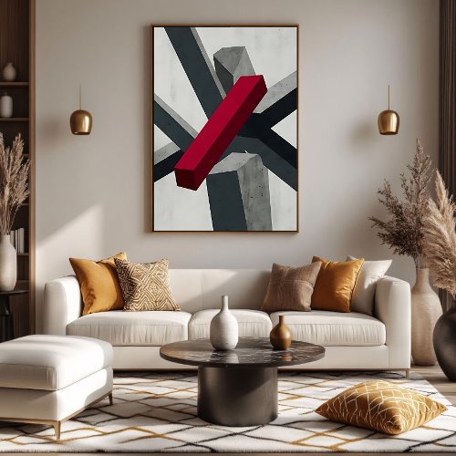 Bold Abstract 3D Red Black White Canvas Print