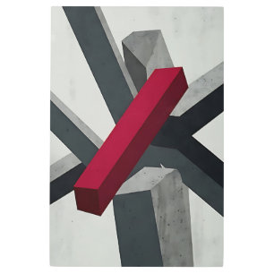 Bold Abstract 3D Red Black White Metal Print