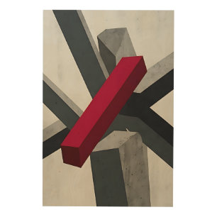 Bold Abstract 3D Red Black White Wood Wall Art