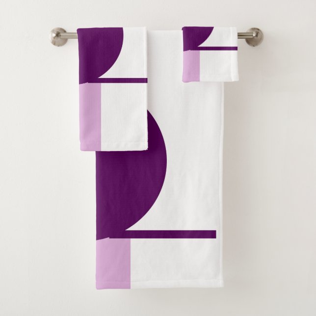 Bold Abstract Art Circle Purple Pink White Bath Towel Set (Insitu)