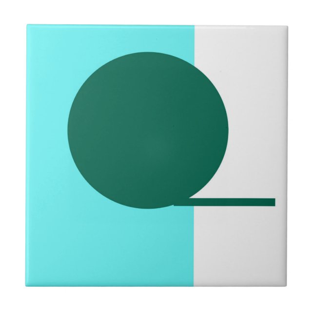 Bold Abstract Art Circle Turquoise Green White Ceramic Tile (Front)