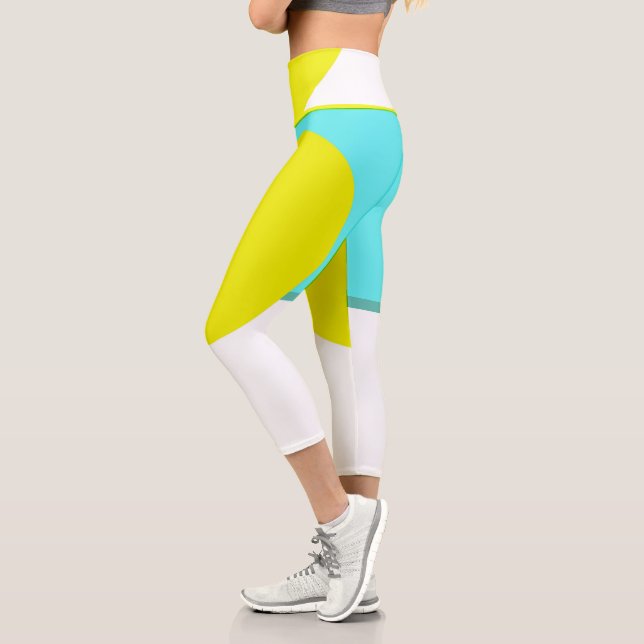 Bold Abstract Art Circle Turquoise Green Yellow Capri Leggings (Left)