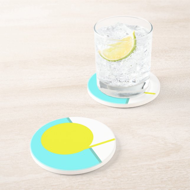 Bold Abstract Art Circle Turquoise Green Yellow Coaster (Side)