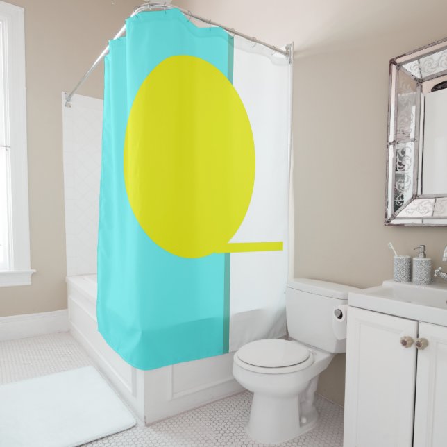 Bold Abstract Art Circle Turquoise Green Yellow Shower Curtain (In Situ)
