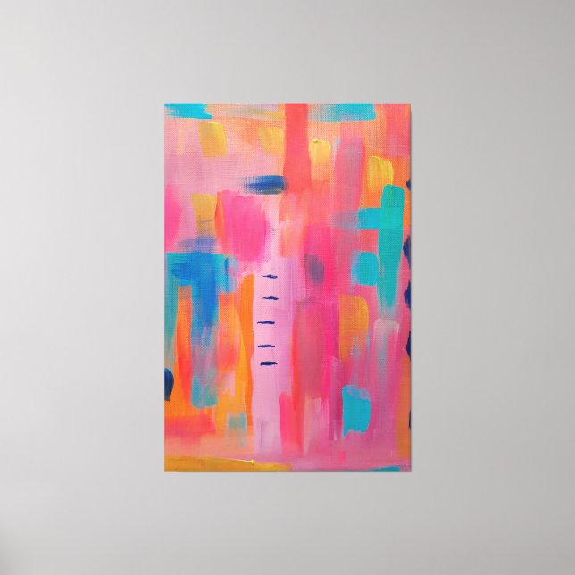 Bold Abstract Art in Pinks and Blues Canvas Print (Front)