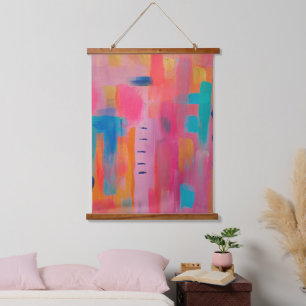 Bold Abstract Art in Pinks and Blues Hanging Tapestry