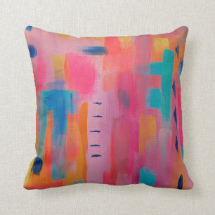 Bold Abstract Art in Pinks and Blues Throw Pillow