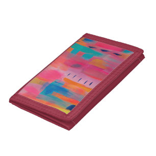 Bold Abstract Art in Pinks and Blues  Trifold Wallet