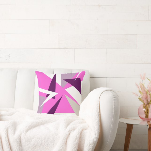 Bold Abstract Art Purple Pink Grey Throw Pillow (Couch)