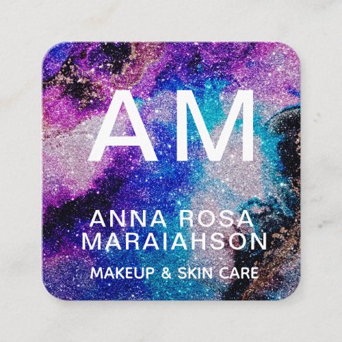  Bold Abstract Artsy GLITTER QR LOGO PHOTO  Square Business Card