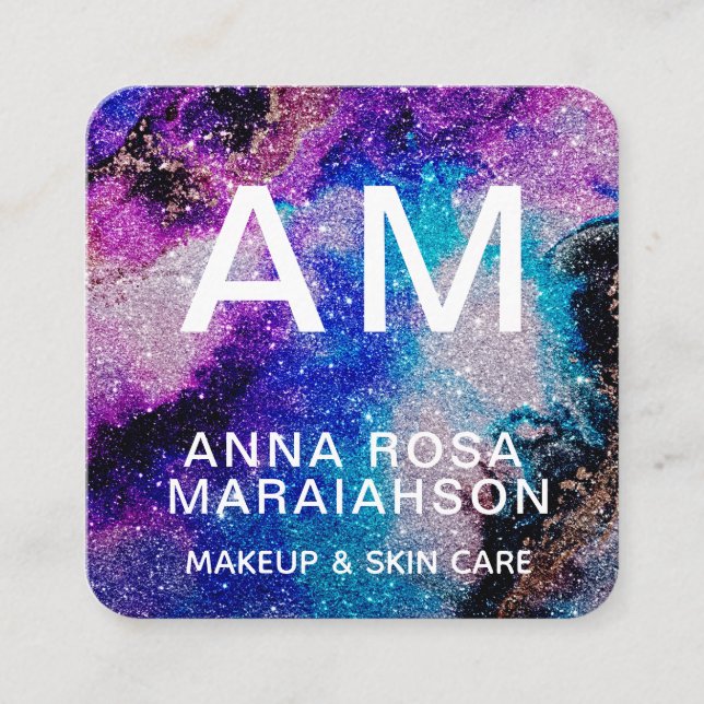 *~* Bold Abstract Artsy GLITTER QR LOGO PHOTO  Square Business Card (Front)