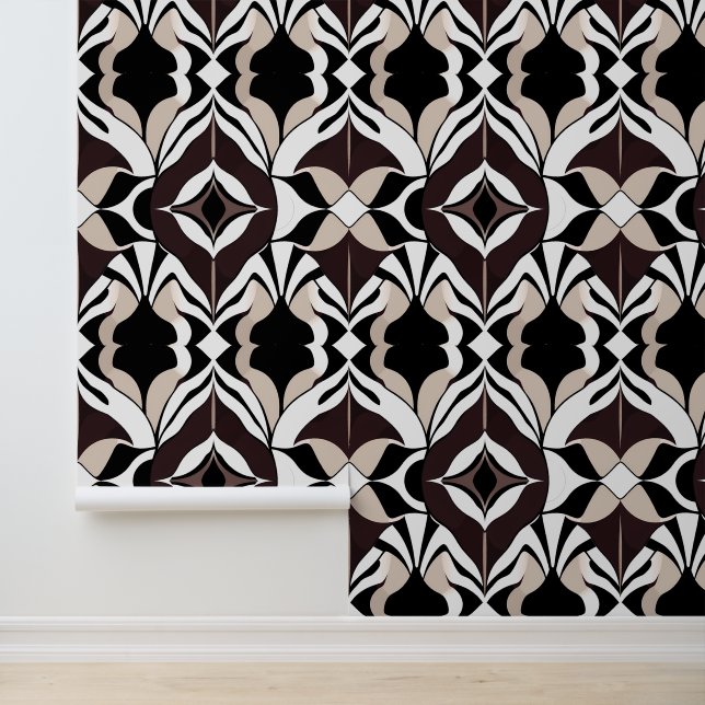 Bold Abstract Black and Beige Pattern Design Wallpaper (Application)