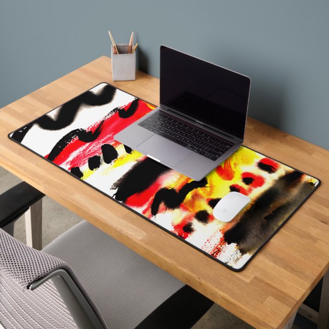 Bold Abstract Black Red Yellow Flowing Colors Desk Mat (Office 2)