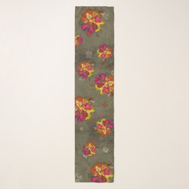 Bold Abstract Bloom Chiffon Scarf (Front)