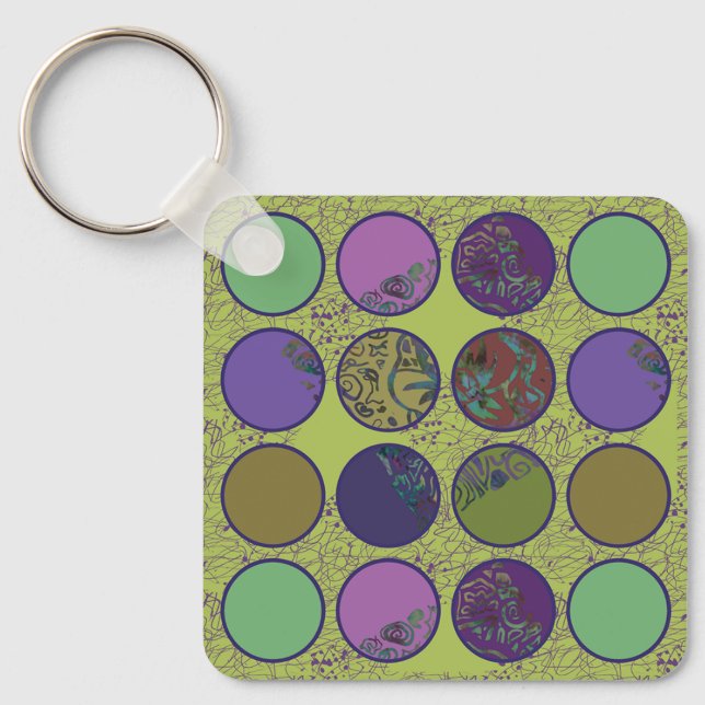 Bold Abstract Boho Circles: Retro Vibe Keychain (Front)