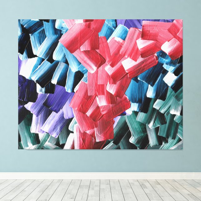 Bold Abstract Brush Strokes in Red and Blue Canvas Print (Insitu(Wood Floor))