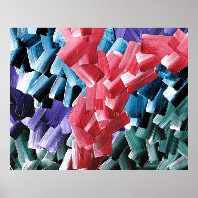 Bold Abstract Brush Strokes in Red and Blue Poster (Front)