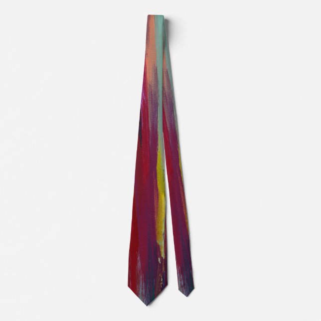 Bold Abstract Brushstroke Tie – Red, Yellow & Teal (Front)