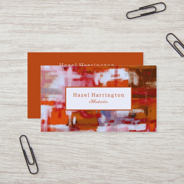 Bold Abstract Business Card Customize Red Orange (Front/Back In Situ)