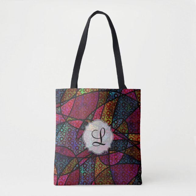 Bold Abstract Colorful Digital Art Monogram Tote Bag (Front)