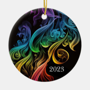 Bold Abstract Colorful Rainbow Smoke Elegant Ceramic Ornament