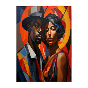 Bold Abstract Cubism Couple Portrait – Modern Acrylic Print